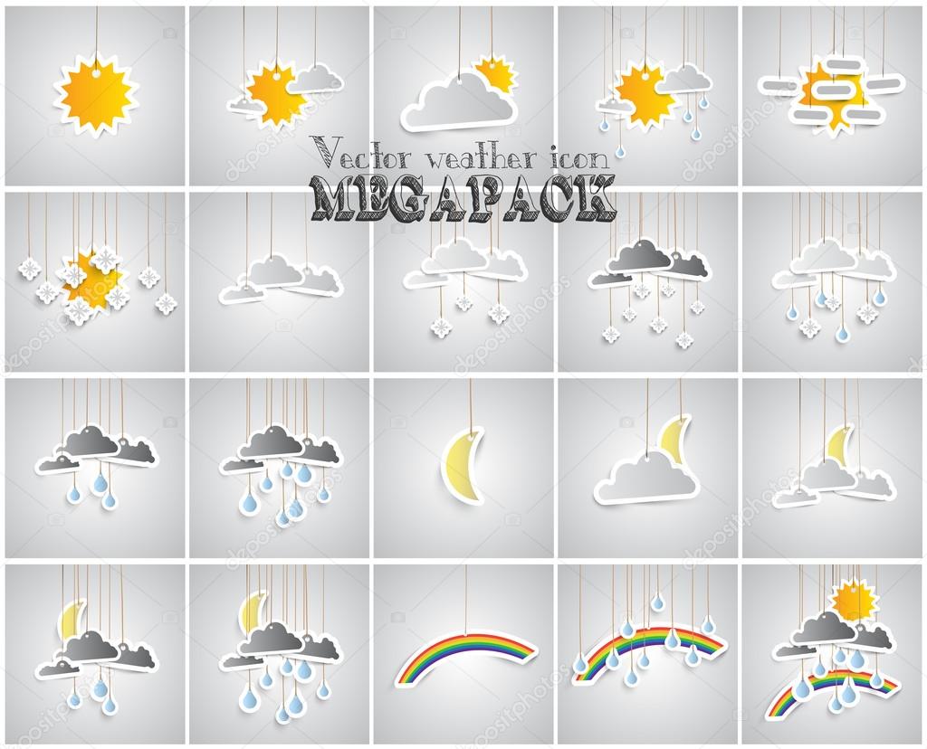 Weather paper icons set