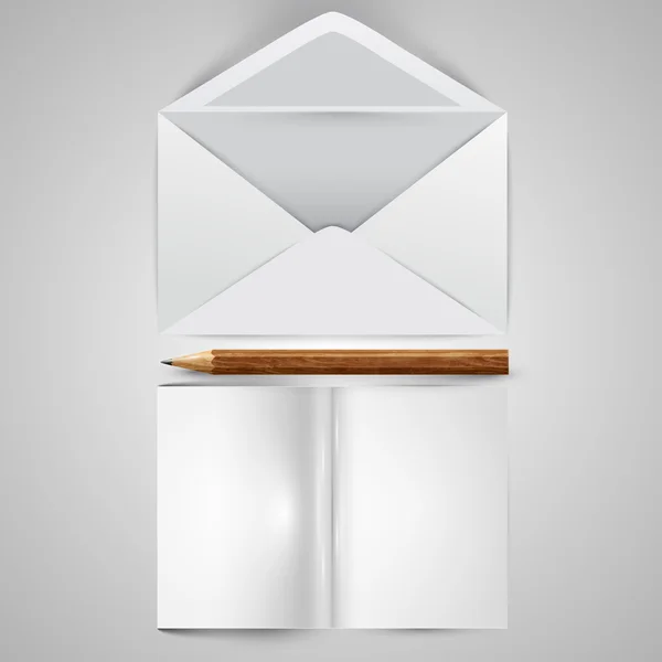 Envelop met papier en potlood — Stockvector