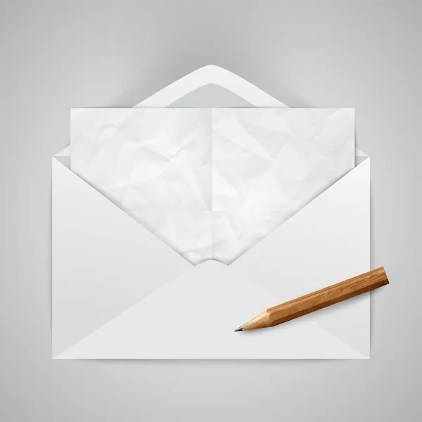 Envelop met papier en potlood — Stockvector