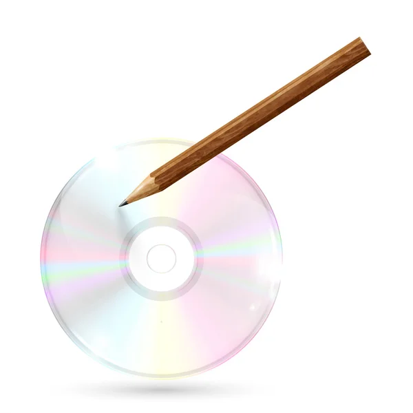 DVD de CD realista con un lápiz — Vector de stock