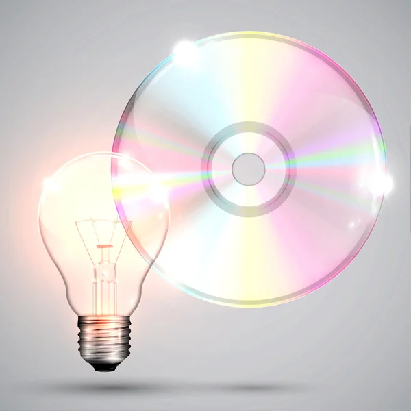 CD DVD, avec une ampoule — Image vectorielle