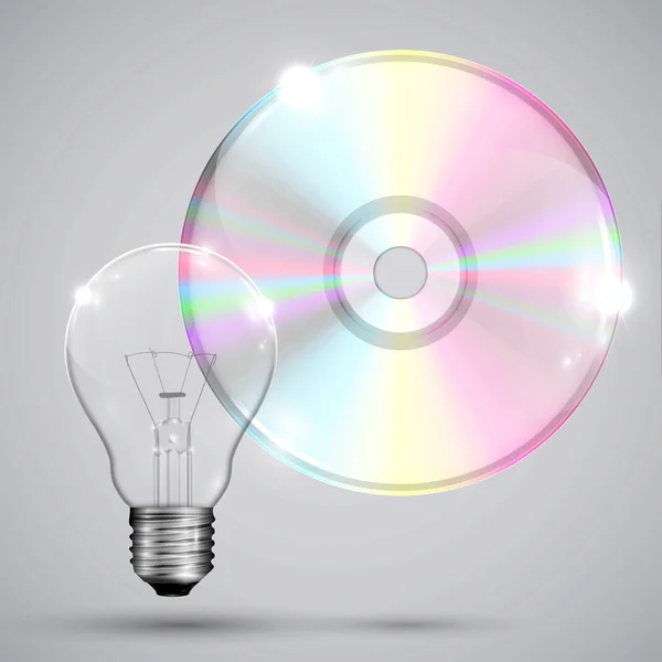 CD DVD, avec une ampoule — Image vectorielle