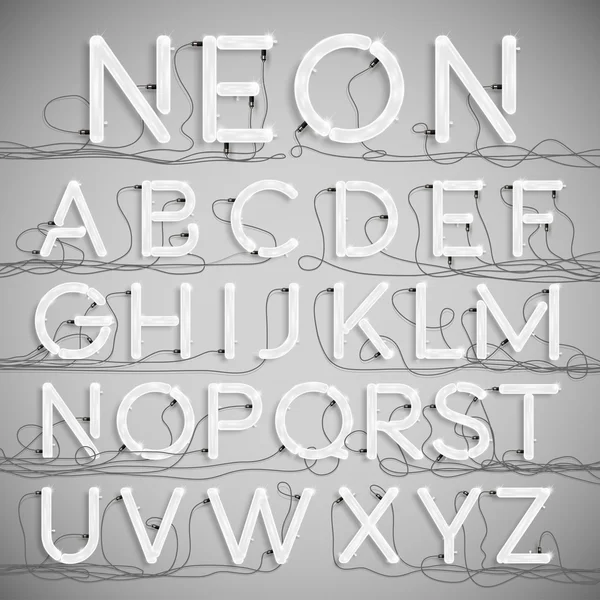 Alphabet néon réaliste — Image vectorielle