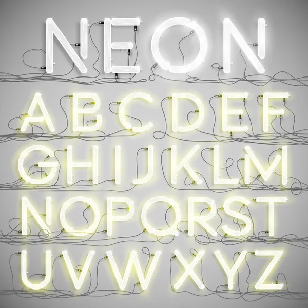 Alphabet néon réaliste — Image vectorielle