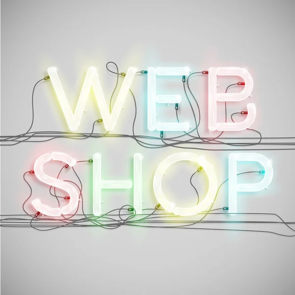 "Tienda web "hecho por tipo de neón — Vector de stock