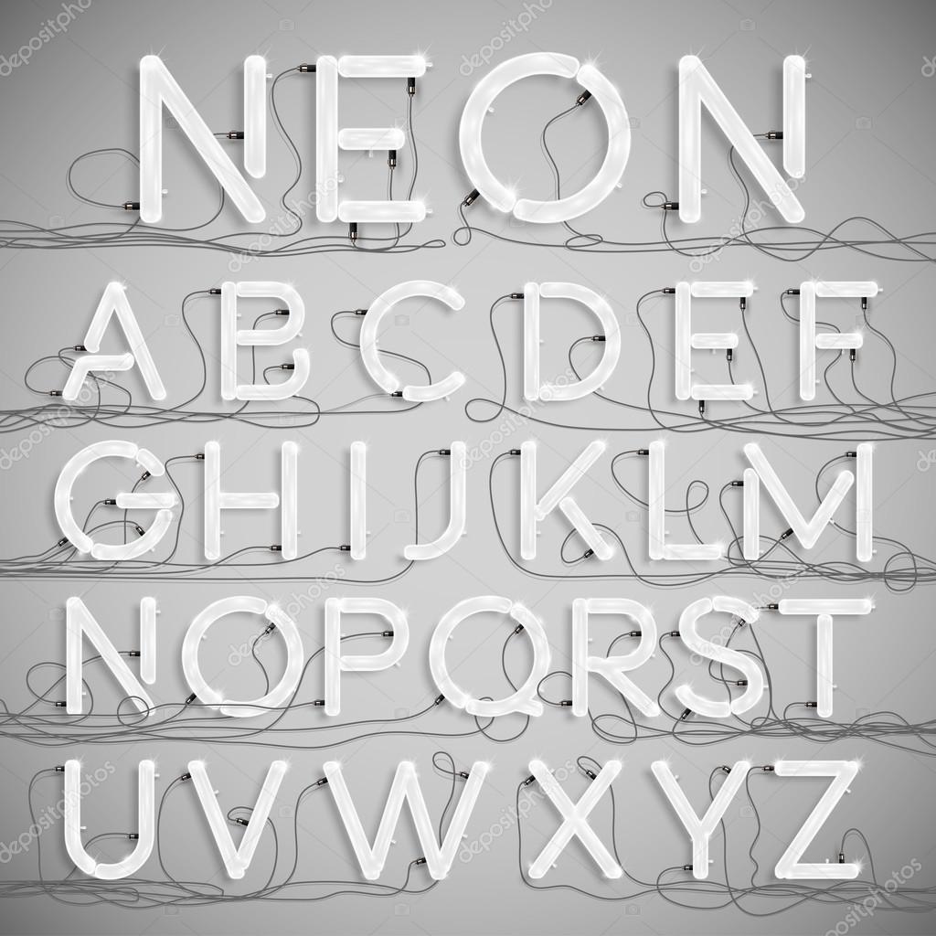 Realistic neon alphabet