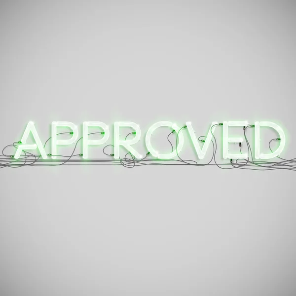 "approved" made by neon type — Stock Vector