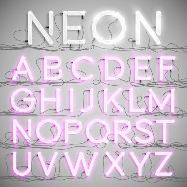 Realistic neon alphabet with wires