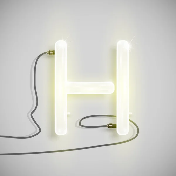 Realistické neon písmeno h s dráty — Stockový vektor