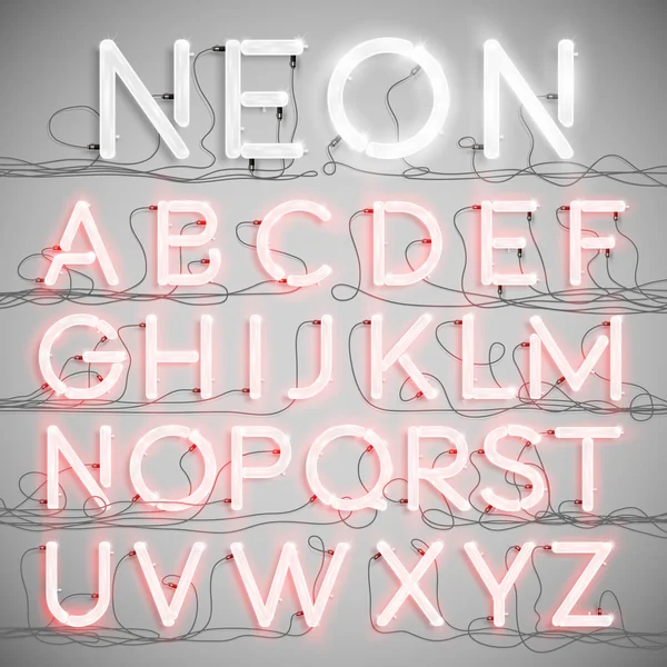 Alphabet néon réaliste avec fils — Image vectorielle