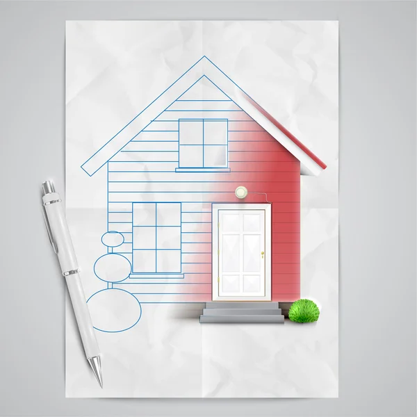 Realistic house being drawn — Stock Vector