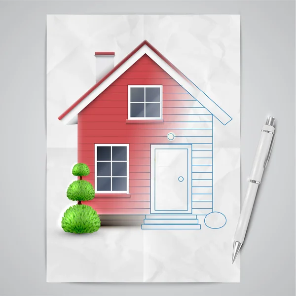 Realistic house being drawn — Stock Vector