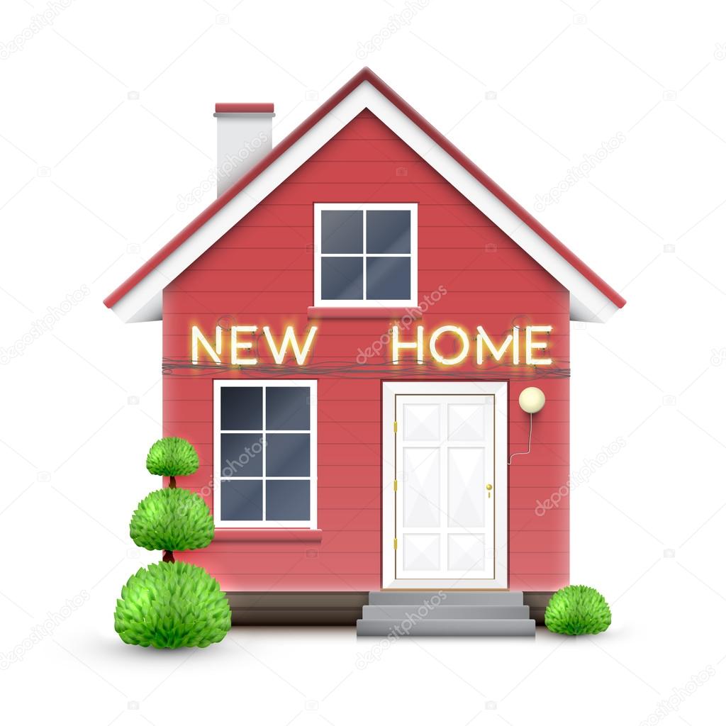 Realistic house with 'NEW HOME' sign, vector