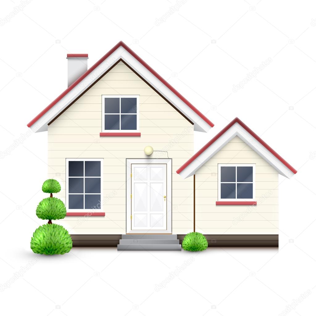 Realistic house with garage, vector