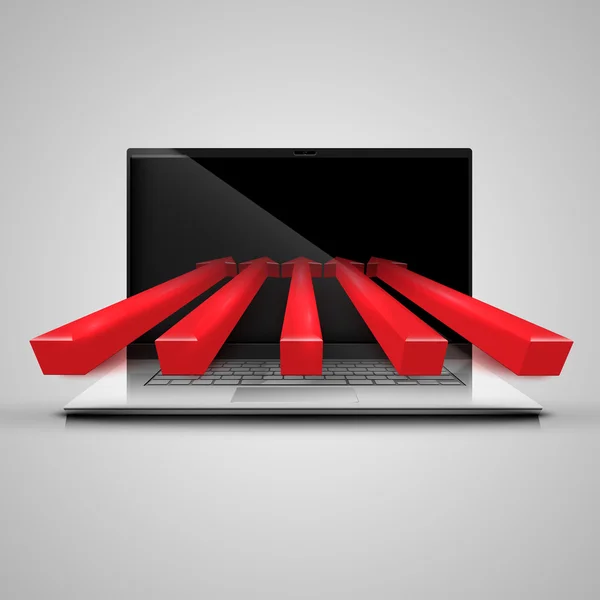 Laptop a červené šipky — Stockový vektor