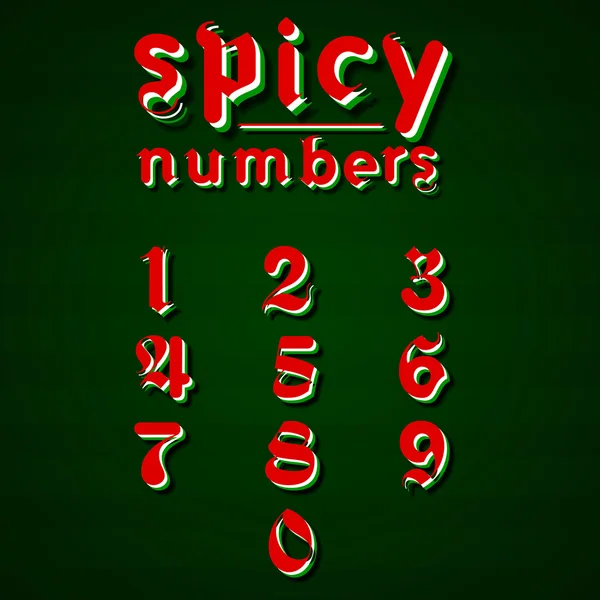 Spicy numbers font — Stock Vector