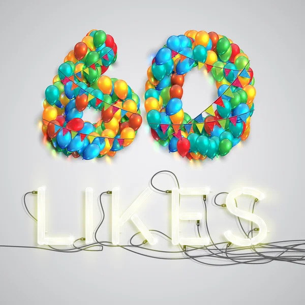 Number of likes with a neon sign — Stock Vector