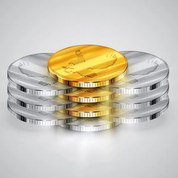 Realistické mince stříbrné a zlaté — Stockový vektor