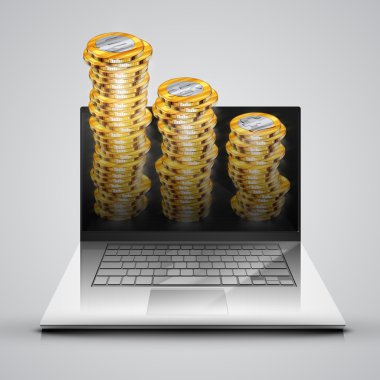 Bilgisayar monitör para yığını ile