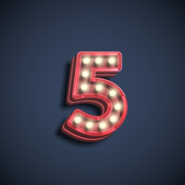 Beş neon ile elektrik ampulleri numara