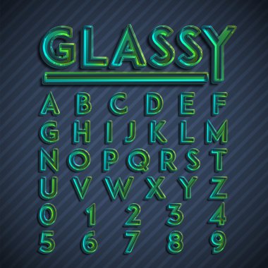 Cam gibi yazı tipi alfabe ve numaralar