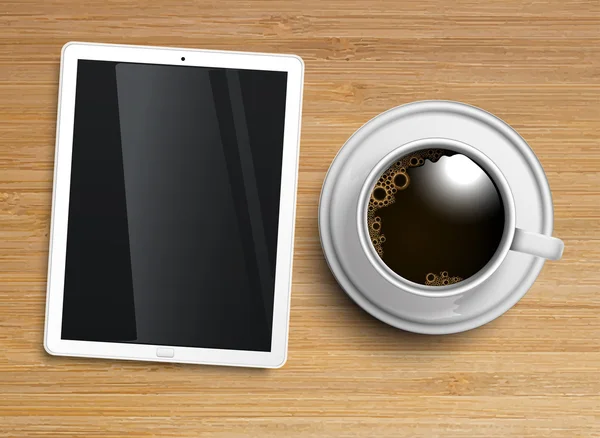 Taza de café con tableta digital — Vector de stock