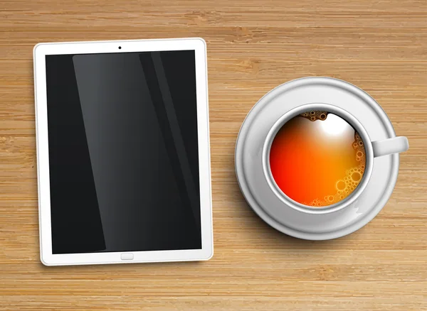 Taza de té con tableta digital — Vector de stock