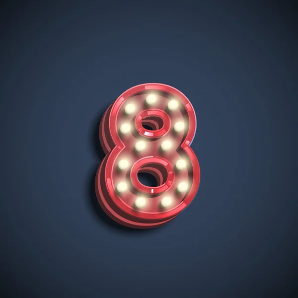 Nummer åtta med neon glödlampor — Stock vektor