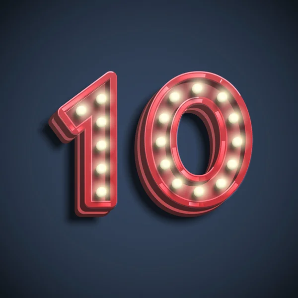 Nummer zehn mit Neonröhren — Stockvektor