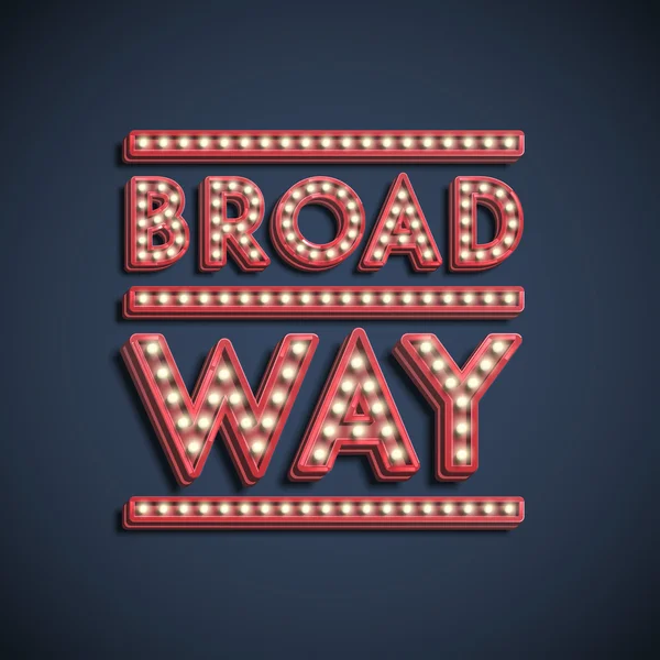 Broadway γραμματοσειρά με λαμπτήρες πυράκτωσης — Διανυσματικό Αρχείο