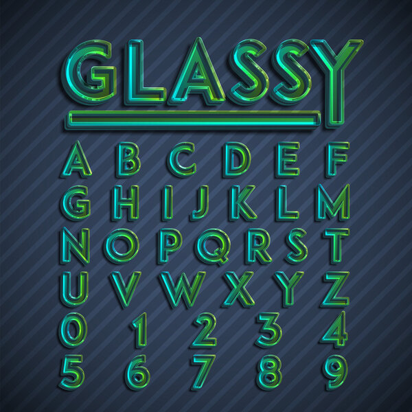 Glassy font alphabet and numbers