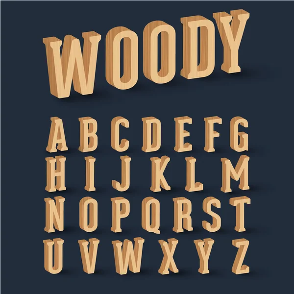 Conjunto de letras de fonte 3D wood —  Vetores de Stock