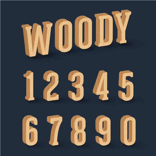 3D wood font numbers set — Stock Vector