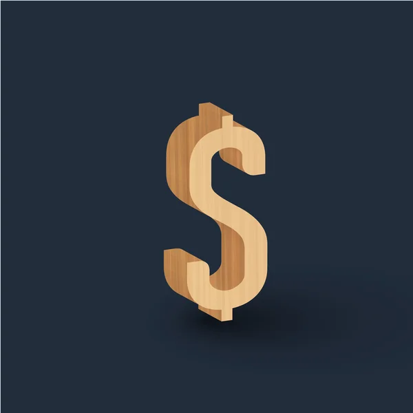 3D-hout lettertypesymbool dollar — Stockvector