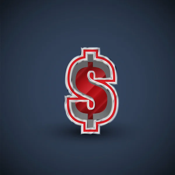 Symbole dollar en acier rouge 3D — Image vectorielle