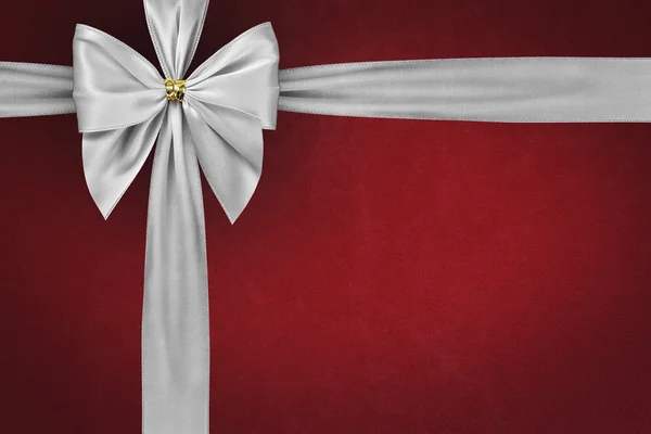 White bow and ribbon on red background — Stock Photo, Image