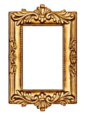 Kırpma yolu da dahil olmak üzere, beyaz arkaplanda izole edilmiş altın çerçeve