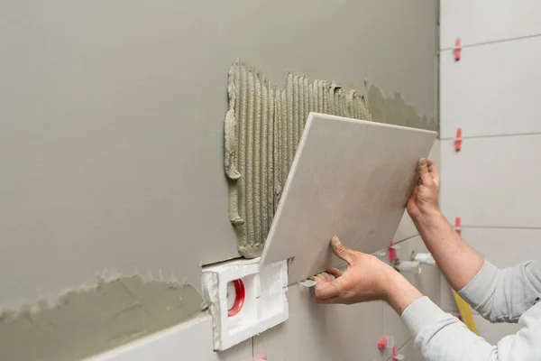 Reconstruction Salle Bain Toilettes Avec Carreaux Céramique — Photo