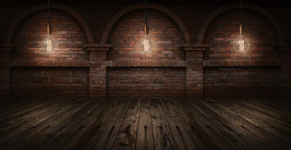 Edison lâmpadas na parede de tijolo fundo — Fotografia de Stock