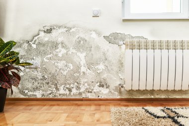 Mold and moisture buildup on wall of a modern house clipart