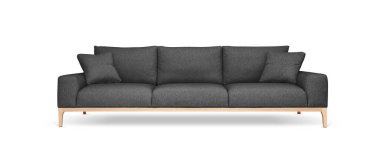 Zarif modern kanepe beyaza izole edilmiş, kırpma yolu da dahil.