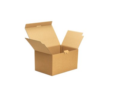 Beyaz arkaplanda açık bir karton kutu