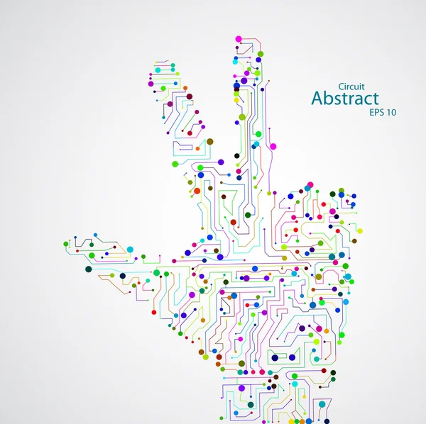 Circuit board, main humaine trois doigts — Image vectorielle