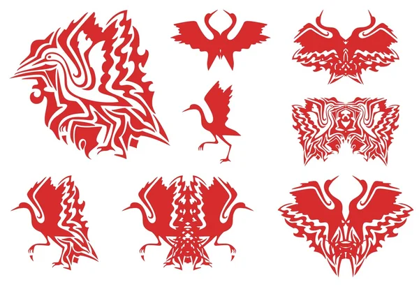 Tribal röd stork symboler — Stock vektor