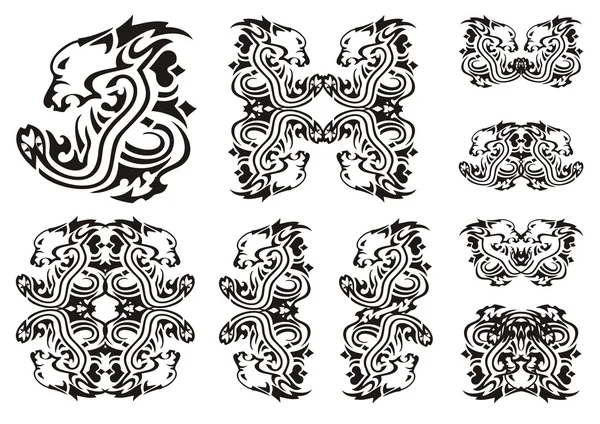 Tête de lion tribal avec un serpent — Image vectorielle