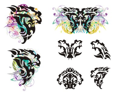 Grunge aslan baş ve aslan baş sembolleri