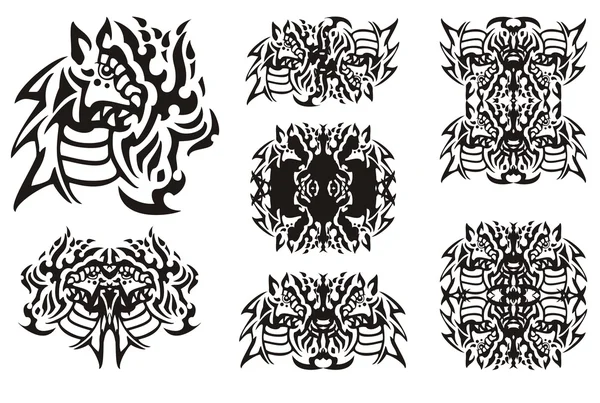 Símbolos de dragão flamejante em estilo tribal — Vetor de Stock