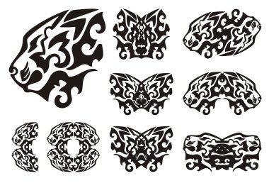 Kabile aslan baş semboller ve aslanlar kelebekler