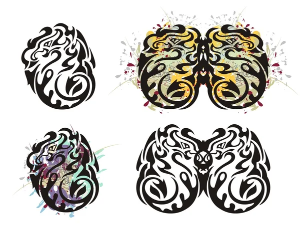 Tribal twirled dragon and dragon butterfly — Stock Vector