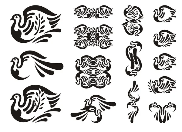 Iconos de paloma tribal — Vector de stock